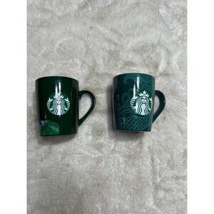 Starbucks green Holiday Wonderland mug lot of two
